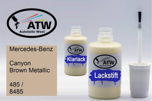 Mercedes-Benz, Canyon Brown Metallic, 485 / 8485: 20ml Lackstift + 20ml Klarlack - Set, von ATW Autoteile West.